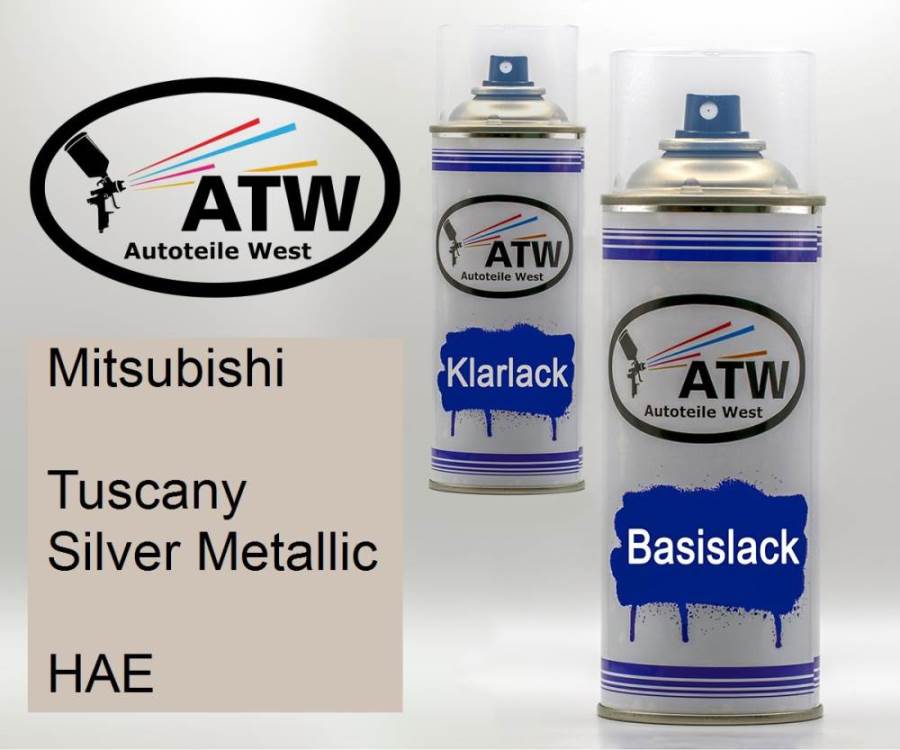 Mitsubishi, Tuscany Silver Metallic, HAE: 400ml Sprühdose + 400ml Klarlack - Set, von ATW Autoteile West.